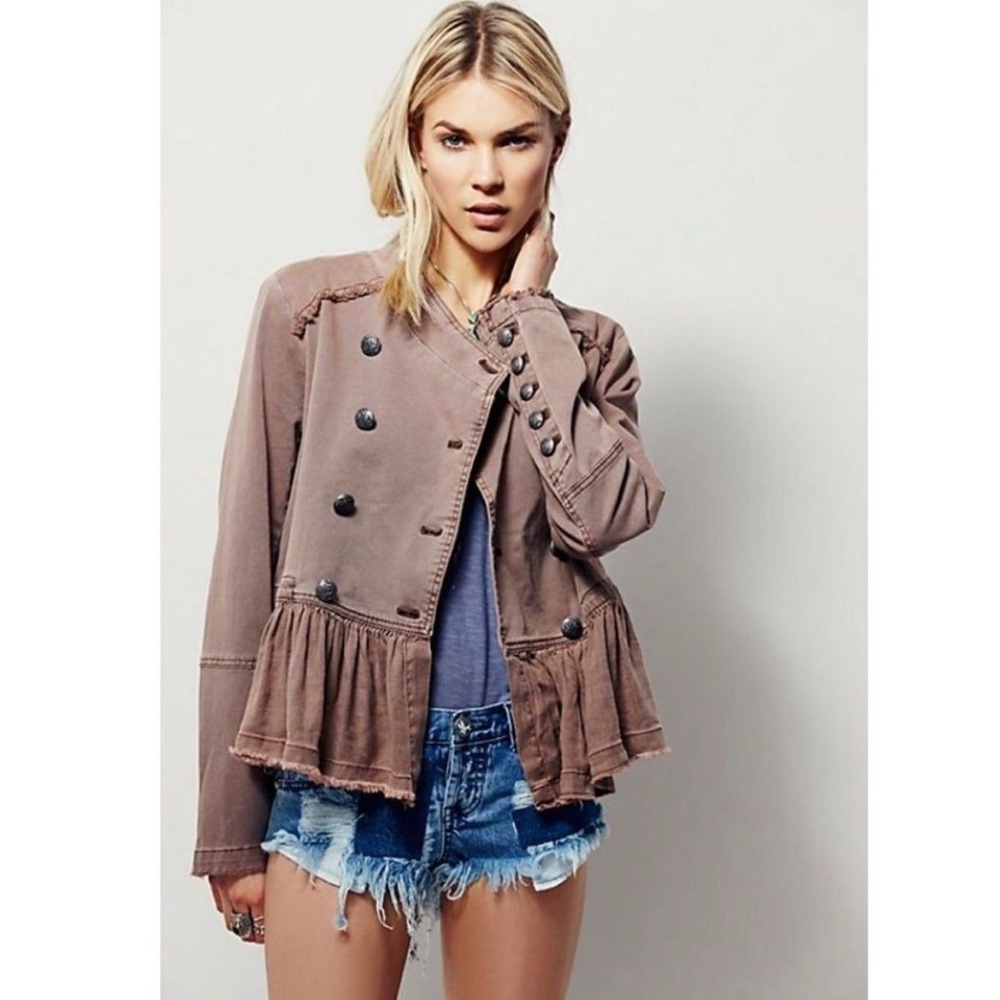 Washed Black Peplum Military Jacket